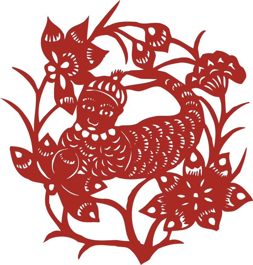 中国风中式传统喜庆民俗人物动物窗花剪纸插画边框AI矢量PNG素材【033】